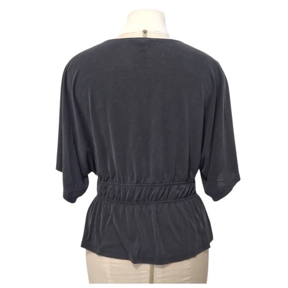 LUCKY BRAND Black Sueded Style Blouse Size M Peplum Waist Loose Flowing Top - Picture 3 of 11